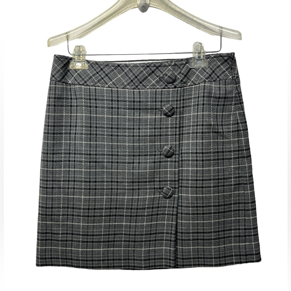 LOFT gray plaid academia button front mini skirt size 6 / 90s